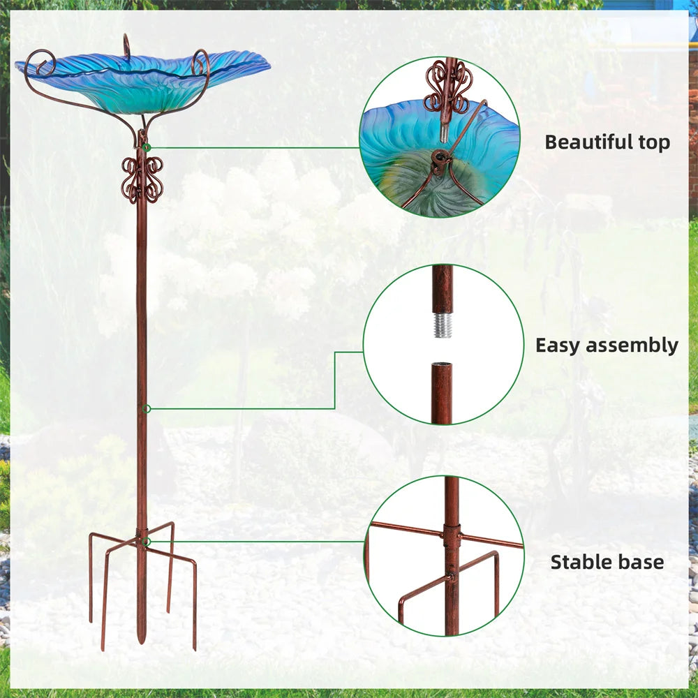 Large Outdoor Glass Bird Bath Garden Feeding Bowls Water Bath Spa Table Balcony