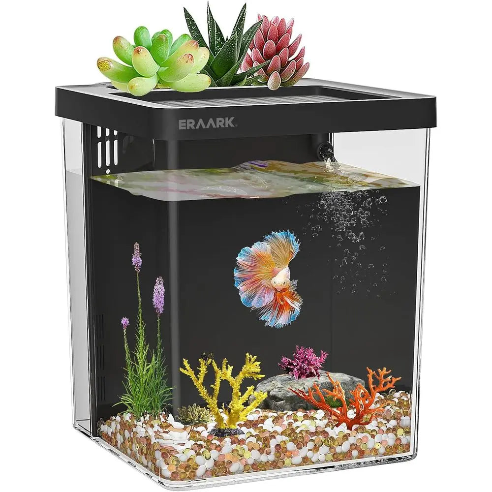 1.5 Gallon Betta Fish Tank Aquarium Kit with Filter, LED Light, Water Pump, Starter Kit, Fish Bowl