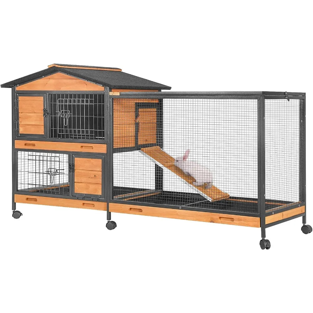 Indoor Outdoor Rabbit Cage with Wheels and Leakproof Tray
