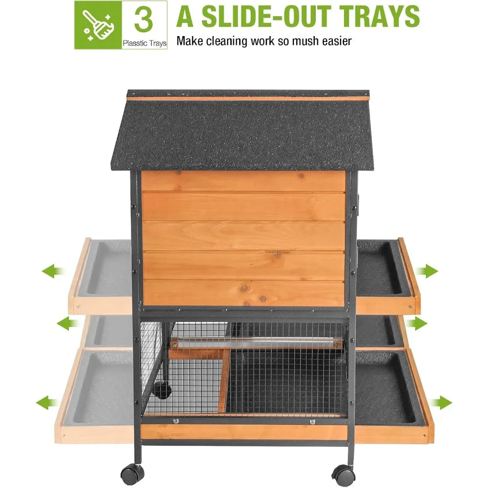 Indoor Outdoor Rabbit Cage with Wheels and Leakproof Tray