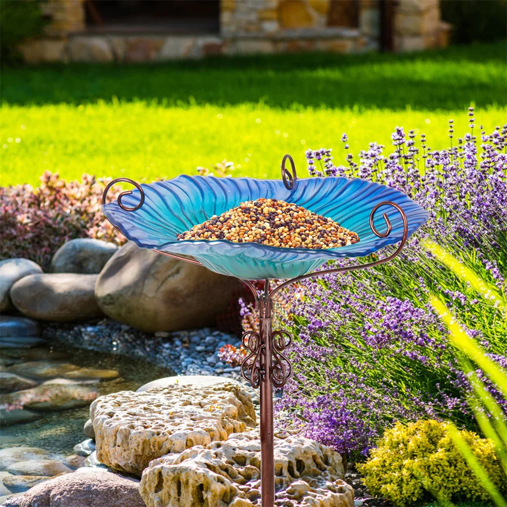Large Outdoor Glass Bird Bath Garden Feeding Bowls Water Bath Spa Table Balcony