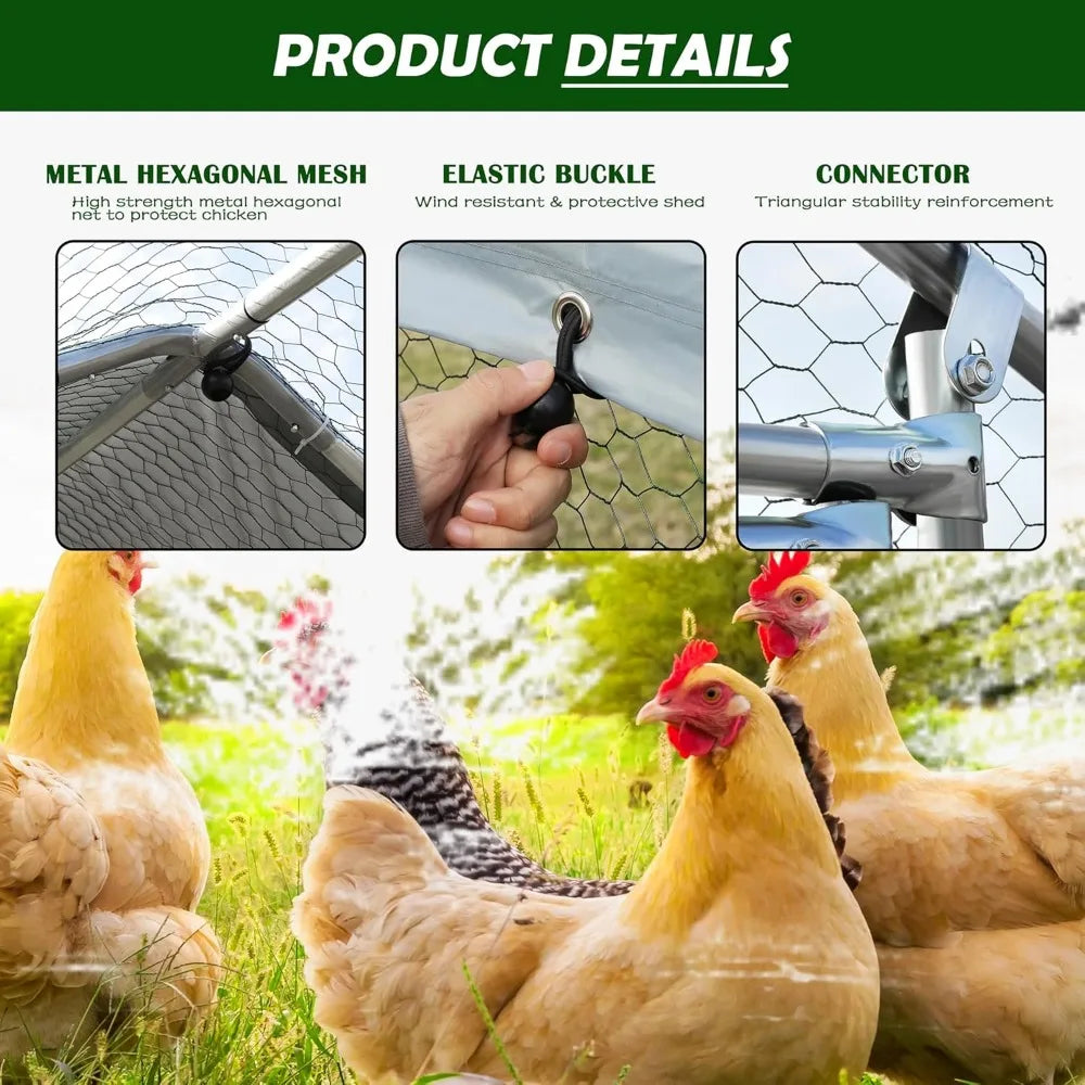 Large Metal Chicken Coop , with Water-Resident and Anti-UV Cover
