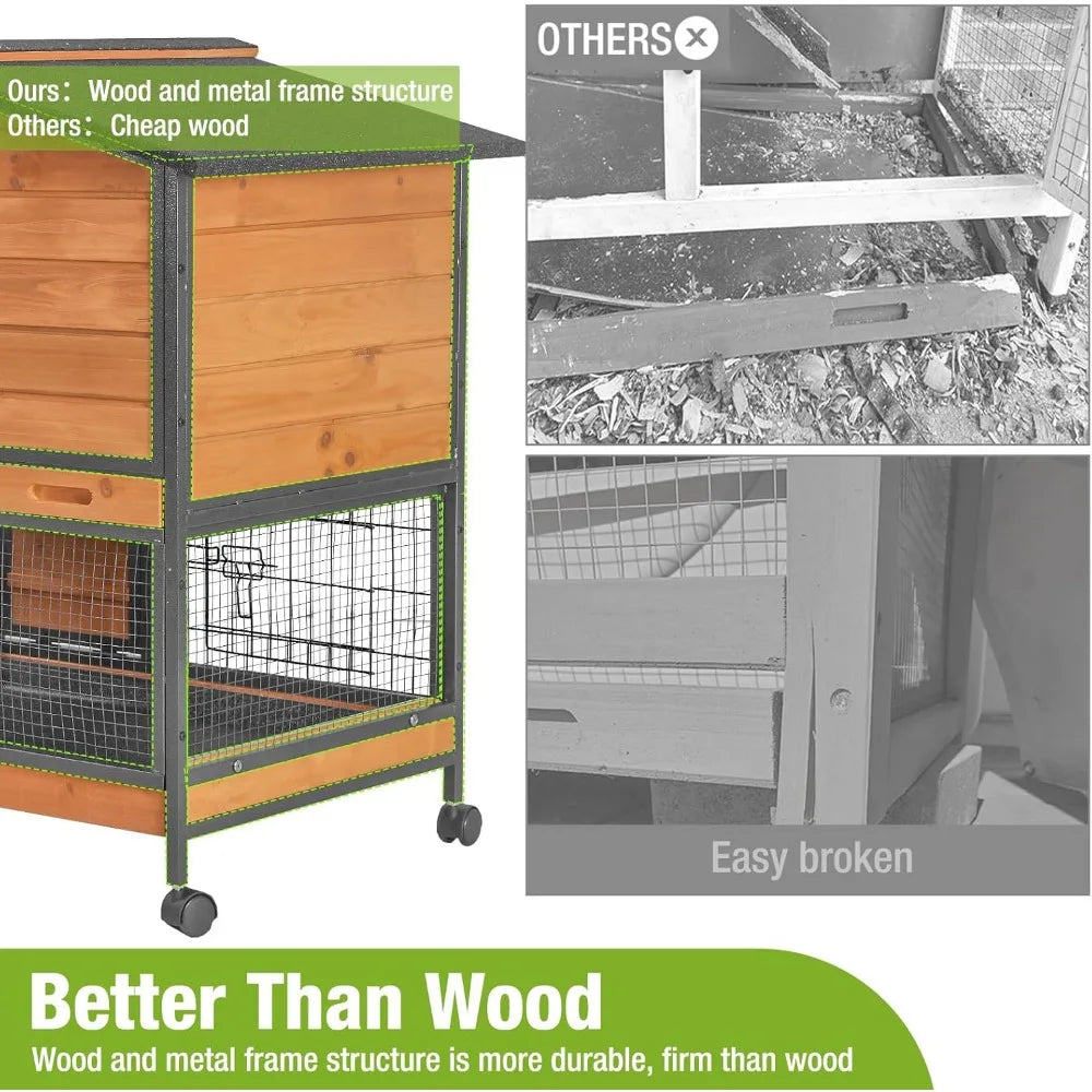 Indoor Outdoor Rabbit Cage with Wheels and Leakproof Tray