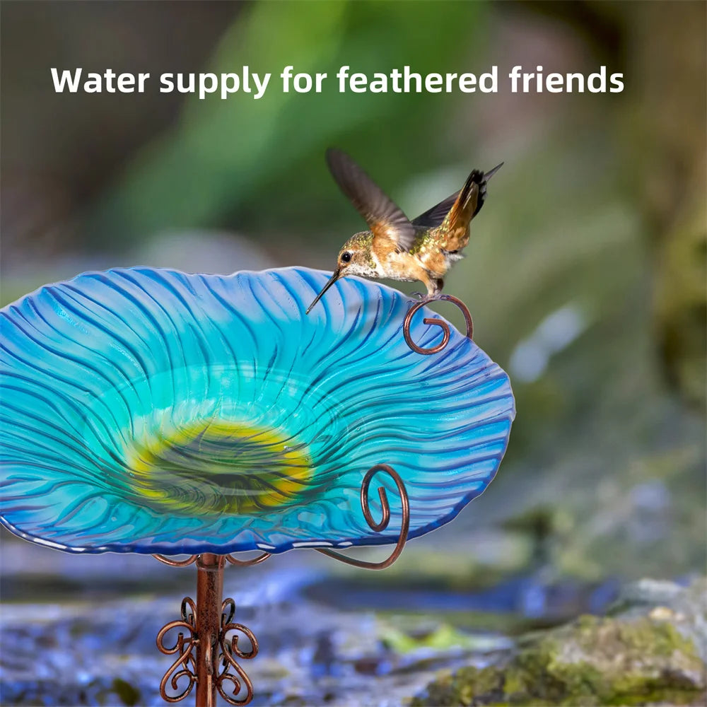 Large Outdoor Glass Bird Bath Garden Feeding Bowls Water Bath Spa Table Balcony