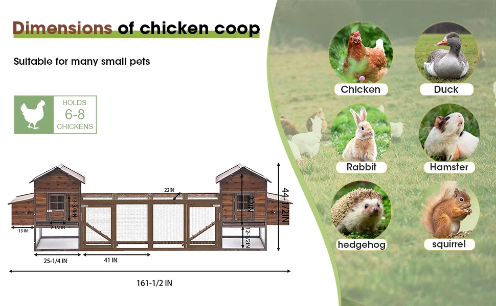 Large Wooden Chicken Coop, 160IN Outdoor
