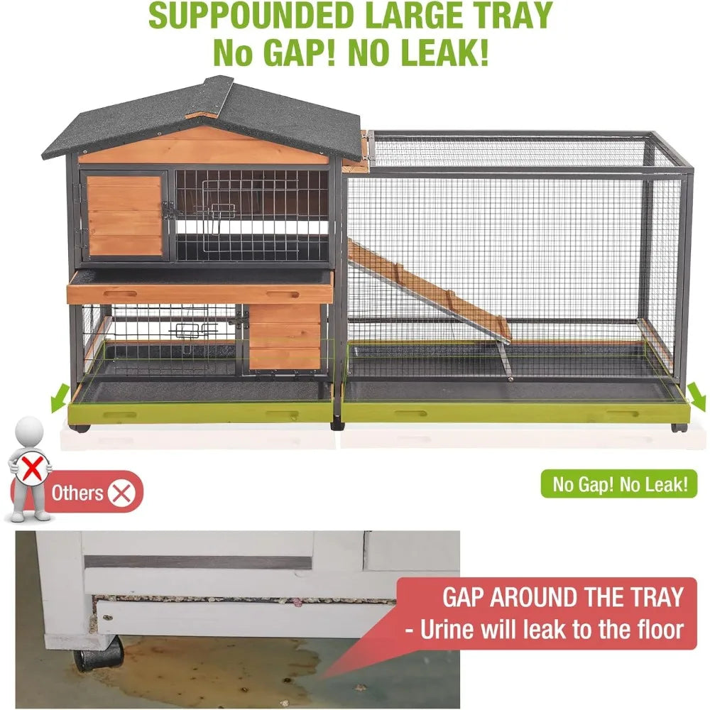 Indoor Outdoor Rabbit Cage with Wheels and Leakproof Tray