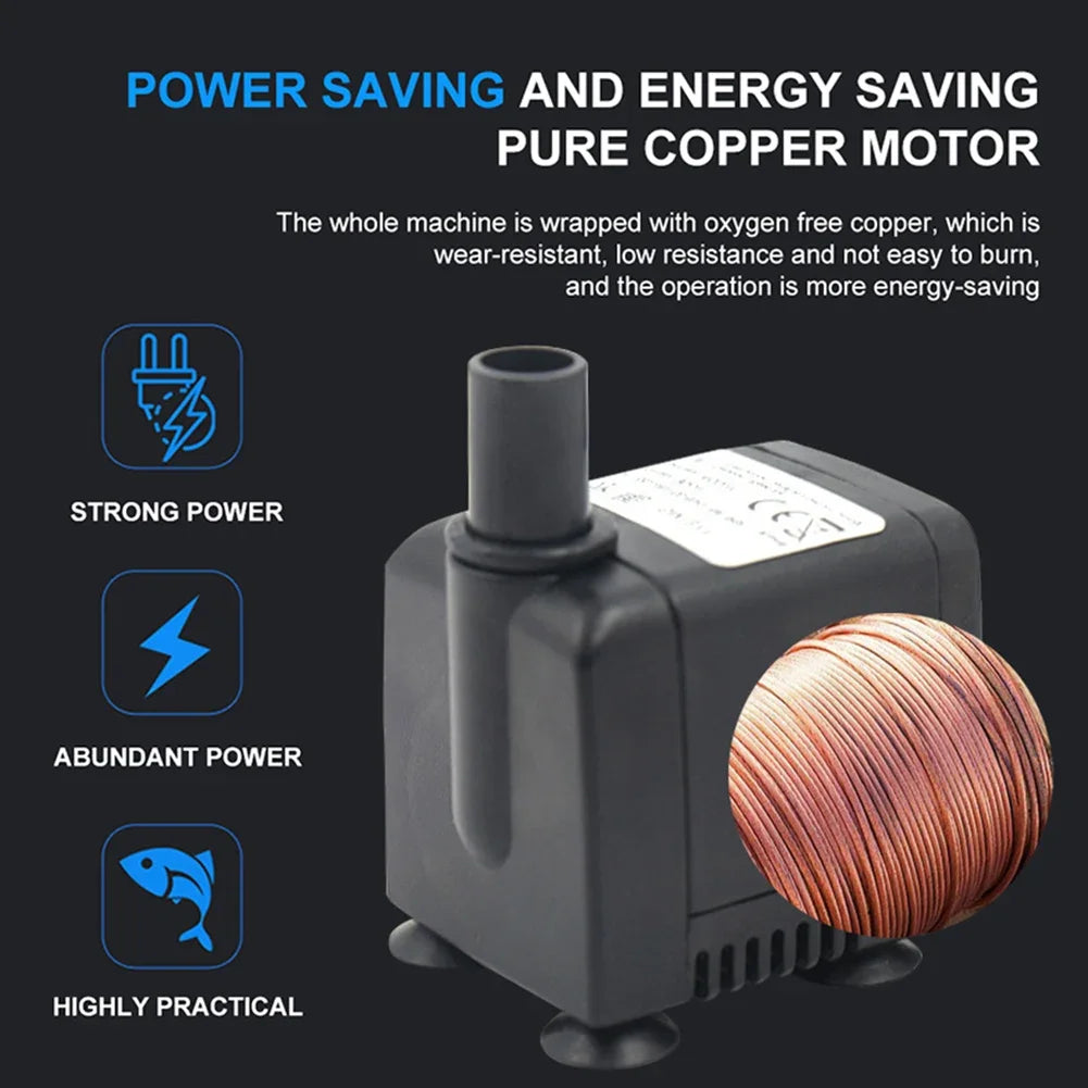 3W/4W/5W/6W Ultra-Quiet Submersible Aquarium Water Pump Water Fountain Pump Filter Fish Pond 220V-240V 50HZ EU Plug