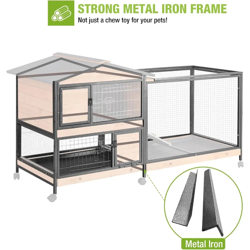 Indoor Outdoor Rabbit Cage with Wheels and Leakproof Tray
