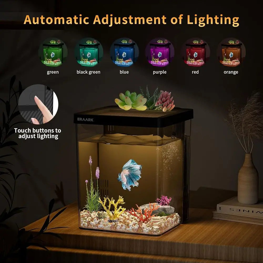 1.5 Gallon Betta Fish Tank Aquarium Kit with Filter, LED Light, Water Pump, Starter Kit, Fish Bowl