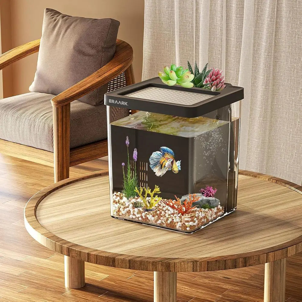 1.5 Gallon Betta Fish Tank Aquarium Kit with Filter, LED Light, Water Pump, Starter Kit, Fish Bowl