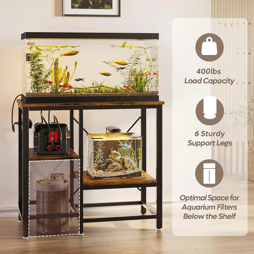 20-37 Gallon Aquarium Stand with Power Outlet, Adjustable Shelves, and 400LBS Capacity for Fish Tank Storage
