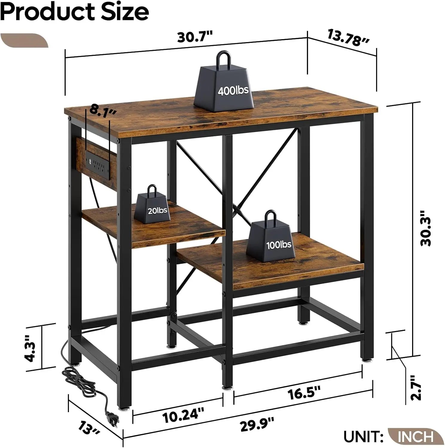 20-37 Gallon Aquarium Stand with Power Outlet, Adjustable Shelves, and 400LBS Capacity for Fish Tank Storage
