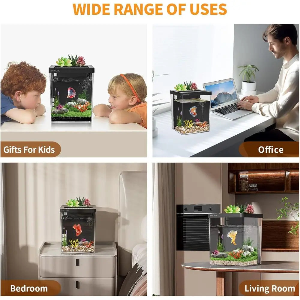 1.5 Gallon Betta Fish Tank Aquarium Kit with Filter, LED Light, Water Pump, Starter Kit, Fish Bowl