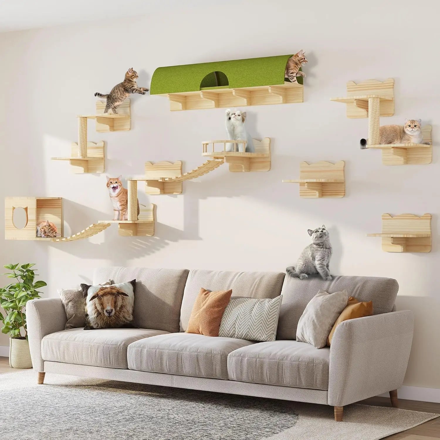 Solid Wood Cat Wall Shelves