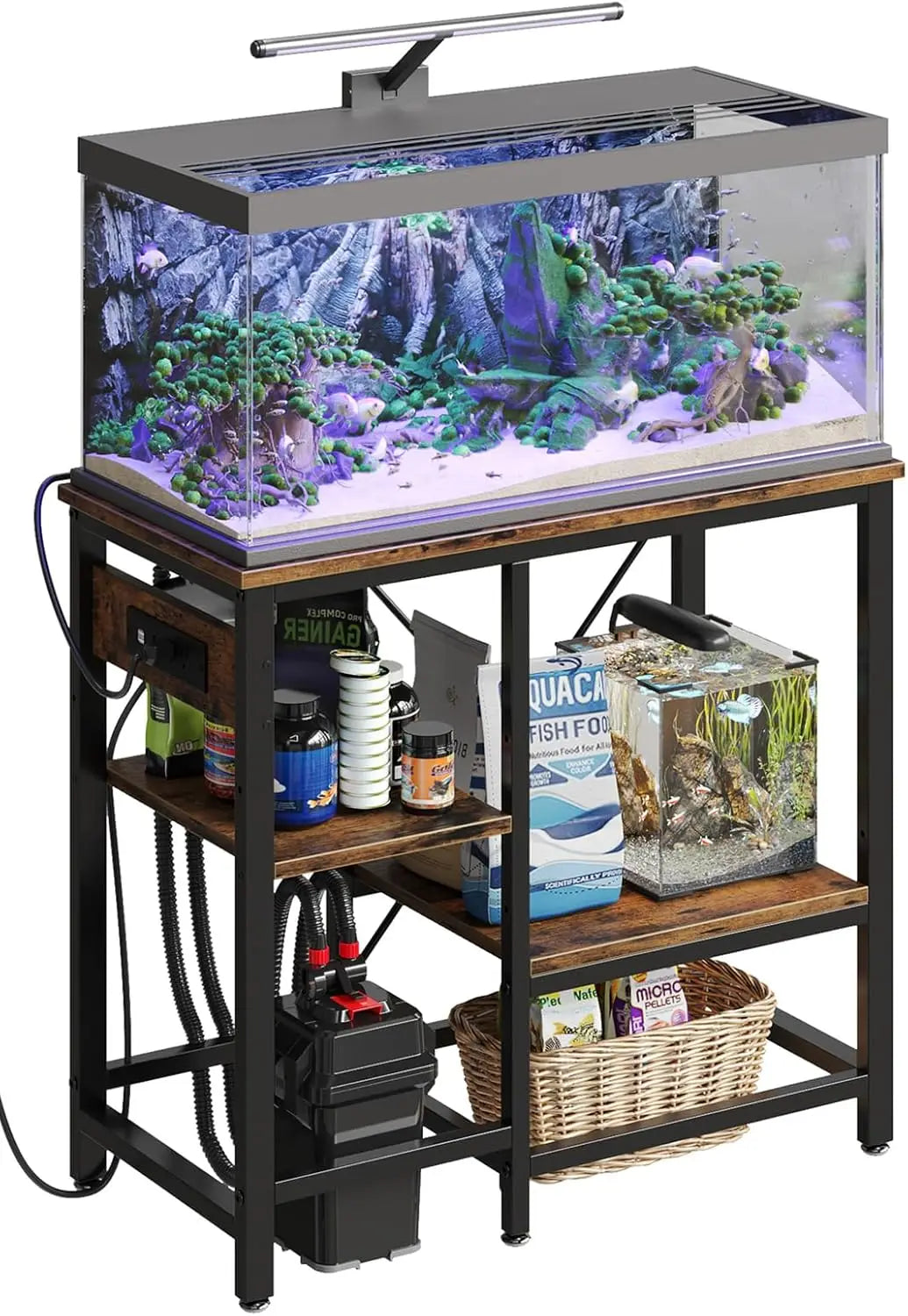 20-37 Gallon Aquarium Stand with Power Outlet, Adjustable Shelves, and 400LBS Capacity for Fish Tank Storage