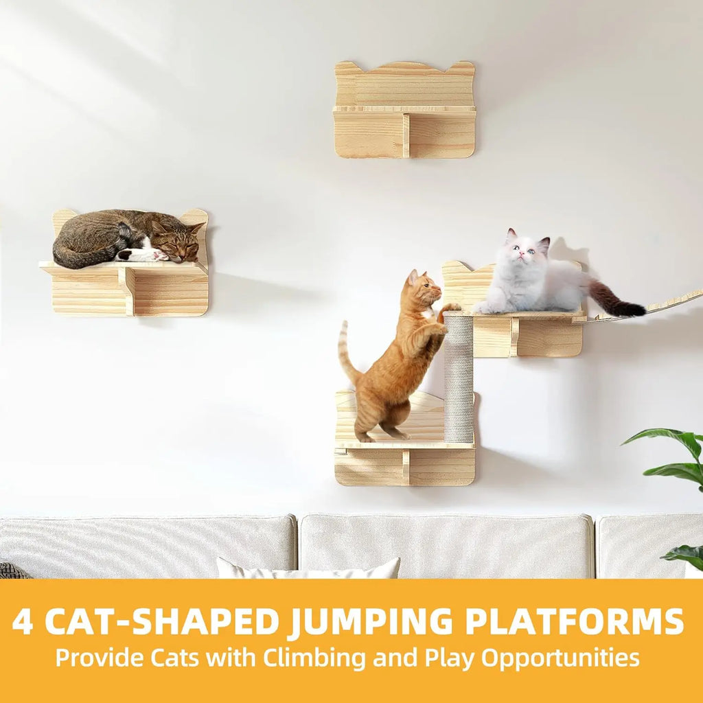 Solid Wood Cat Wall Shelves