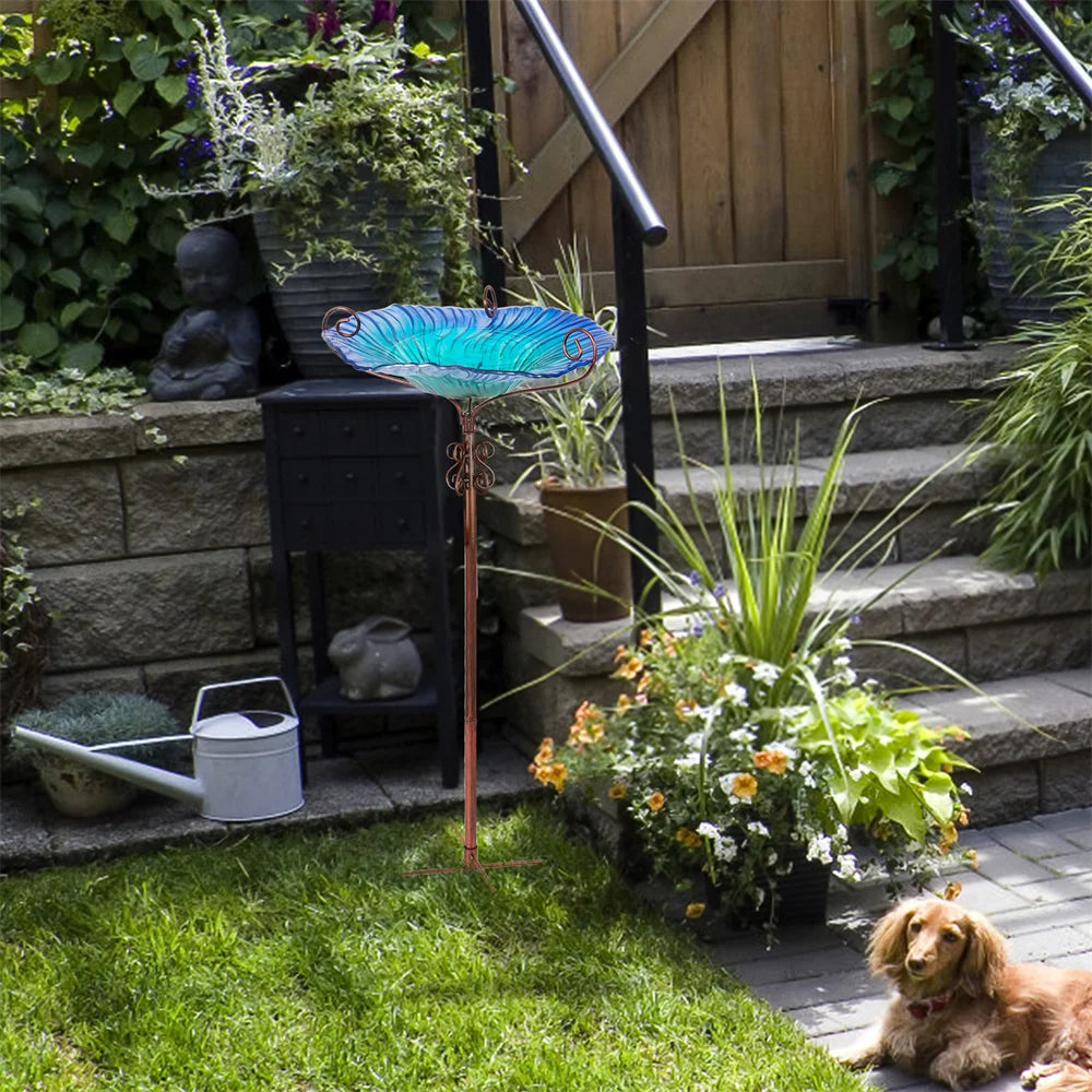 Large Outdoor Glass Bird Bath Garden Feeding Bowls Water Bath Spa Table Balcony