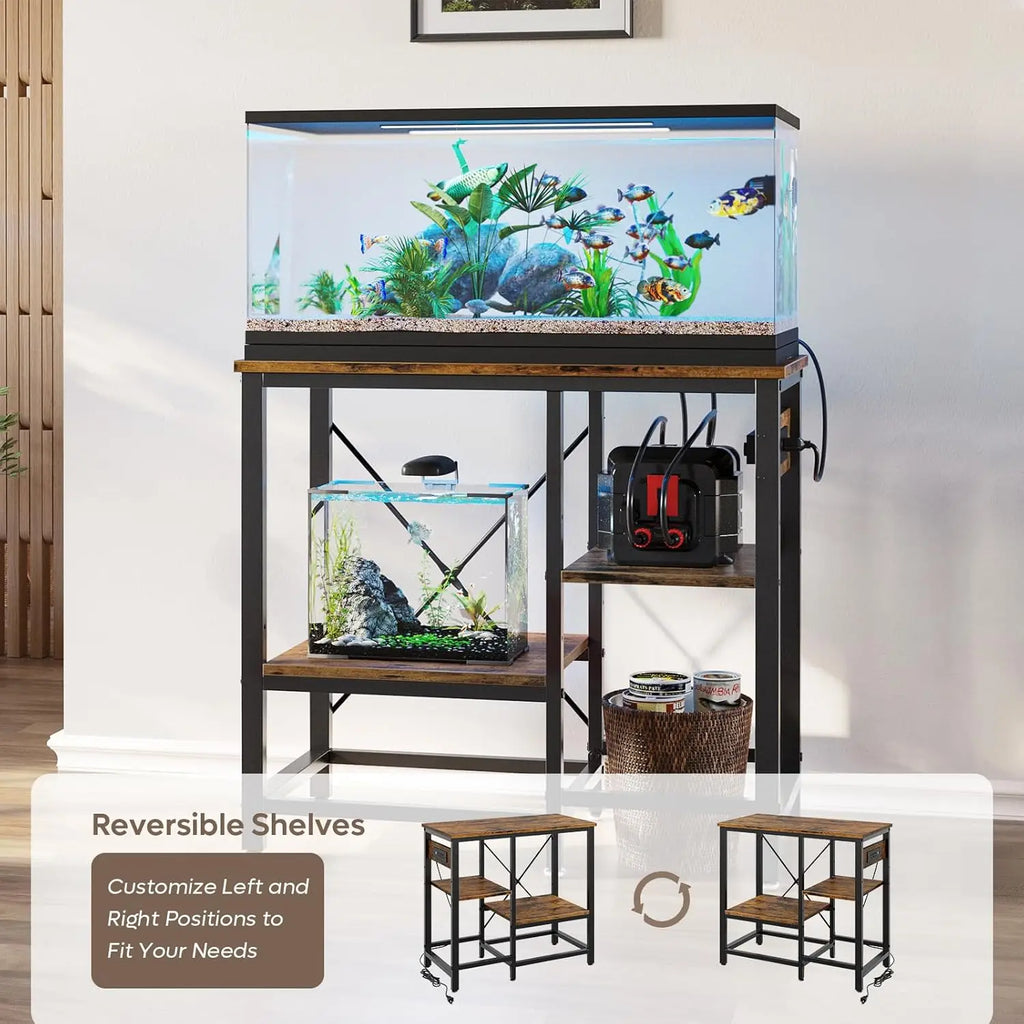 20-37 Gallon Aquarium Stand with Power Outlet, Adjustable Shelves, and 400LBS Capacity for Fish Tank Storage