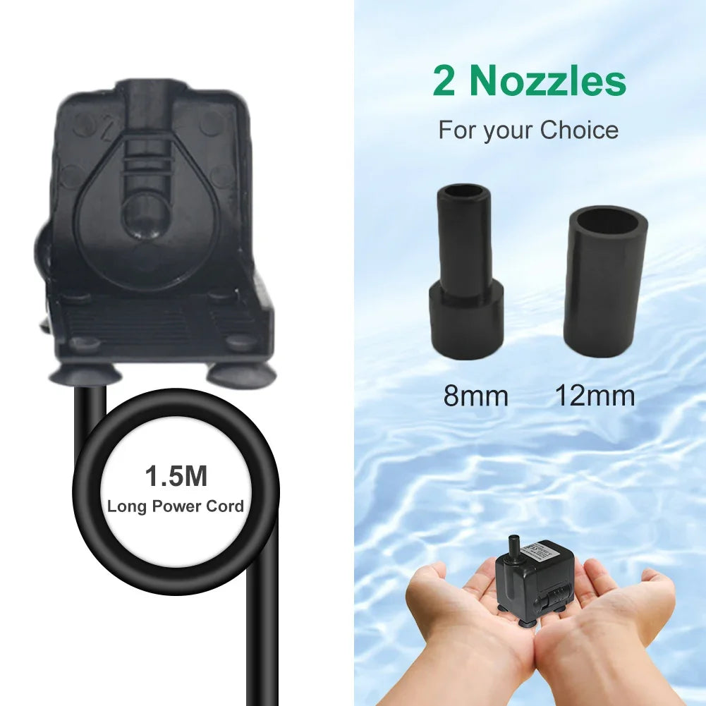 3W/4W/5W/6W Ultra-Quiet Submersible Aquarium Water Pump Water Fountain Pump Filter Fish Pond 220V-240V 50HZ EU Plug