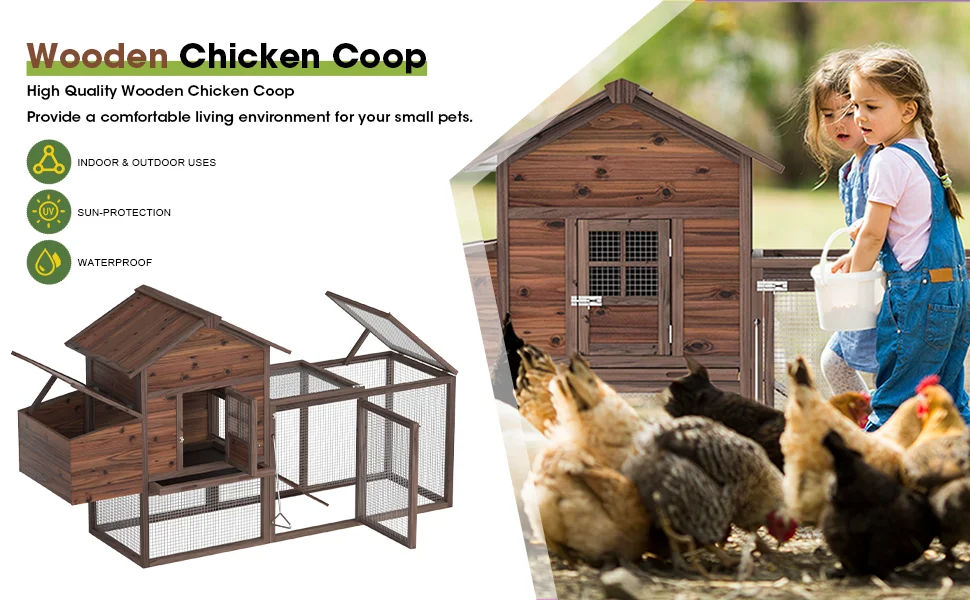 Large Wooden Chicken Coop, 160IN Outdoor
