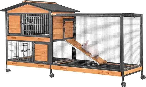 Indoor Outdoor Rabbit Cage with Wheels and Leakproof Tray