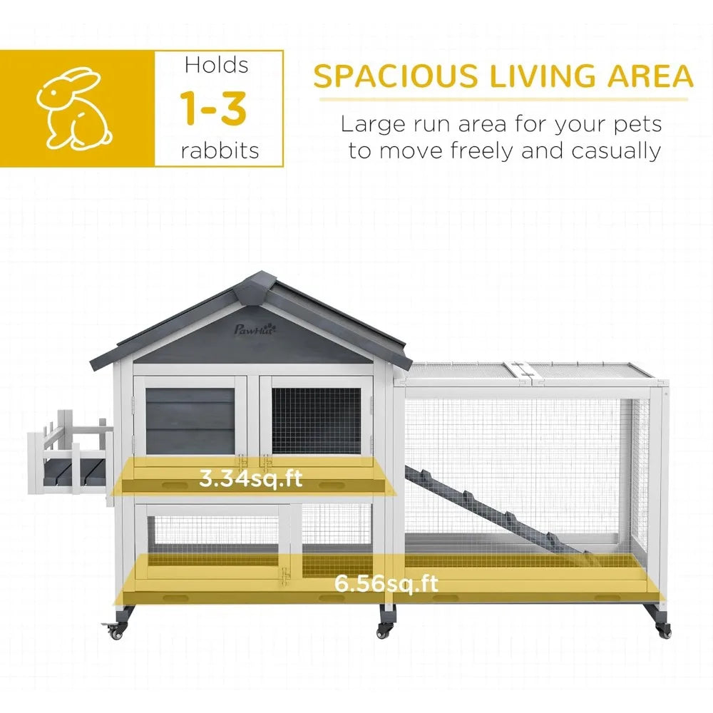 65" Wooden Rabbit Hutch, Guinea Pig Hutch