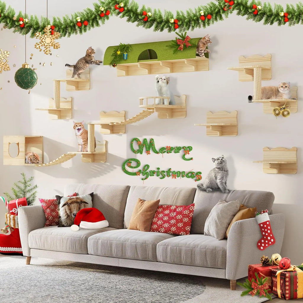 Solid Wood Cat Wall Shelves