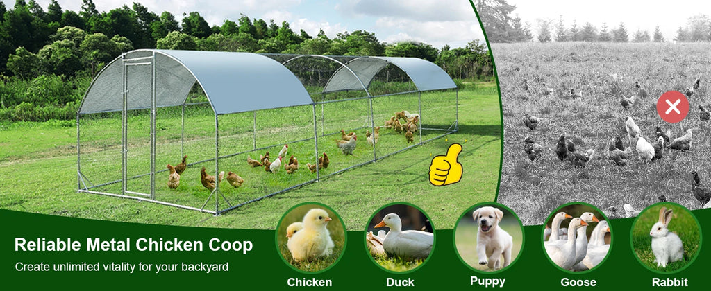 Large Metal Chicken Coop , with Water-Resident and Anti-UV Cover