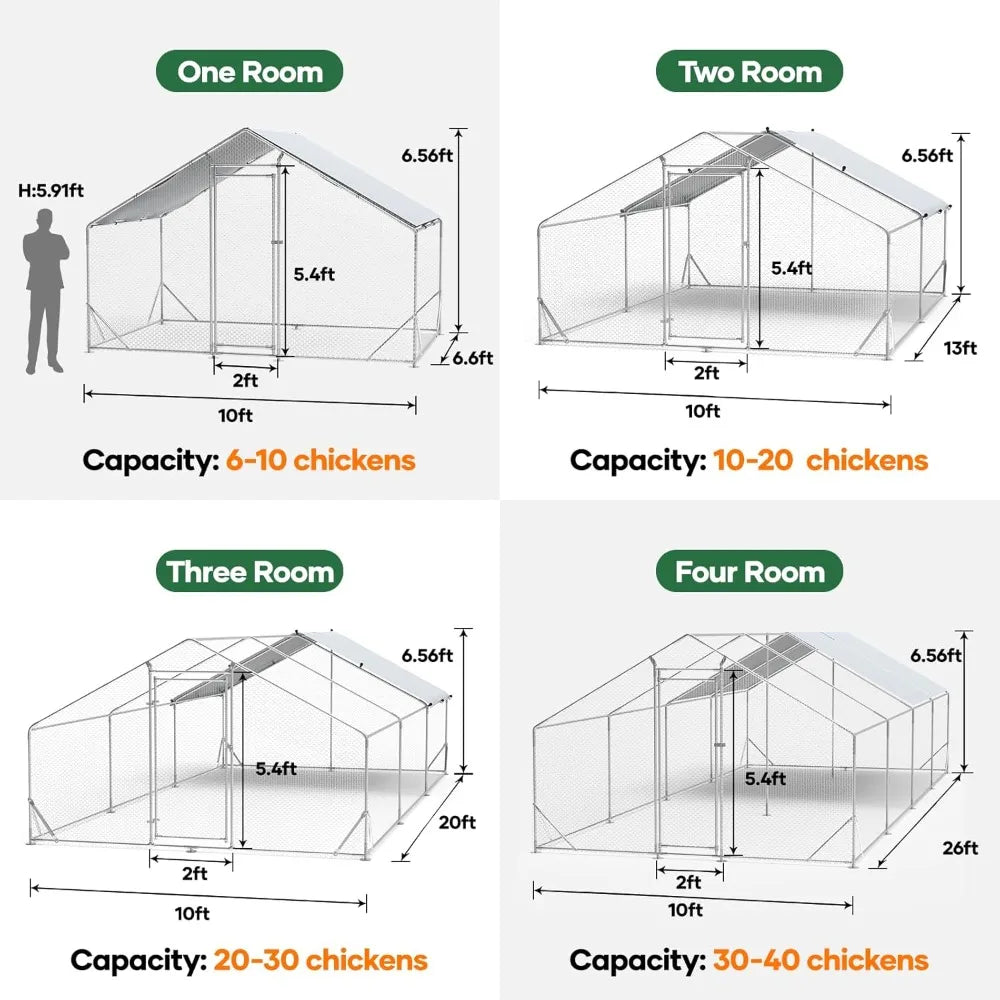 Large Chicken Coop Metal Runs for Yard 20x10x6.56 FT